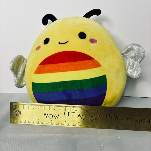 Squishmallows Happy Sunny Bee Pride Plush Yellow Rainbow Shiny Sweet Stuffie 8" - Picture 7 of 8